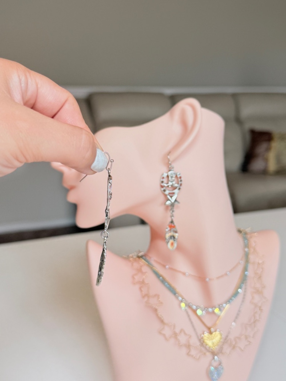 Silver-tone Boho Feather Dangle Earrings - Picture 5 of 11